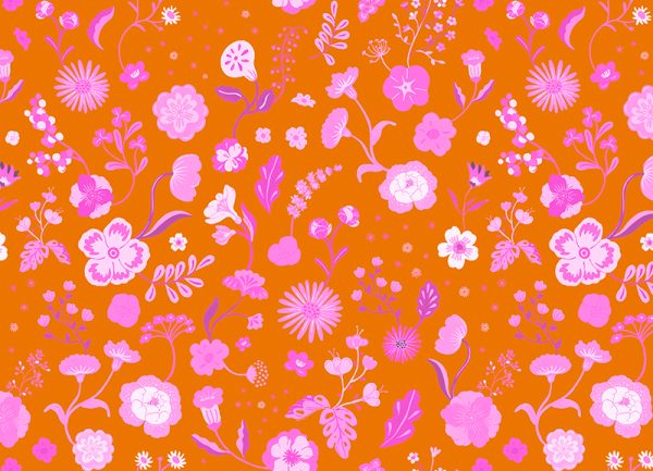 SW-FABR-KIDFL-OR_swoon_fabric_Kids Floral_Orange_31.2x22.5cm